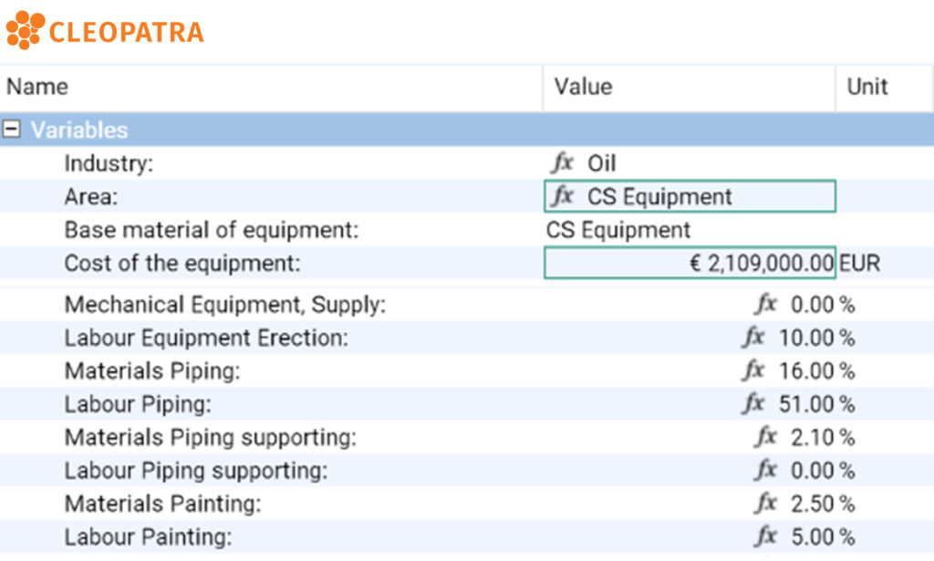 Cleopatra Enterprise: Input field for factorized estimating