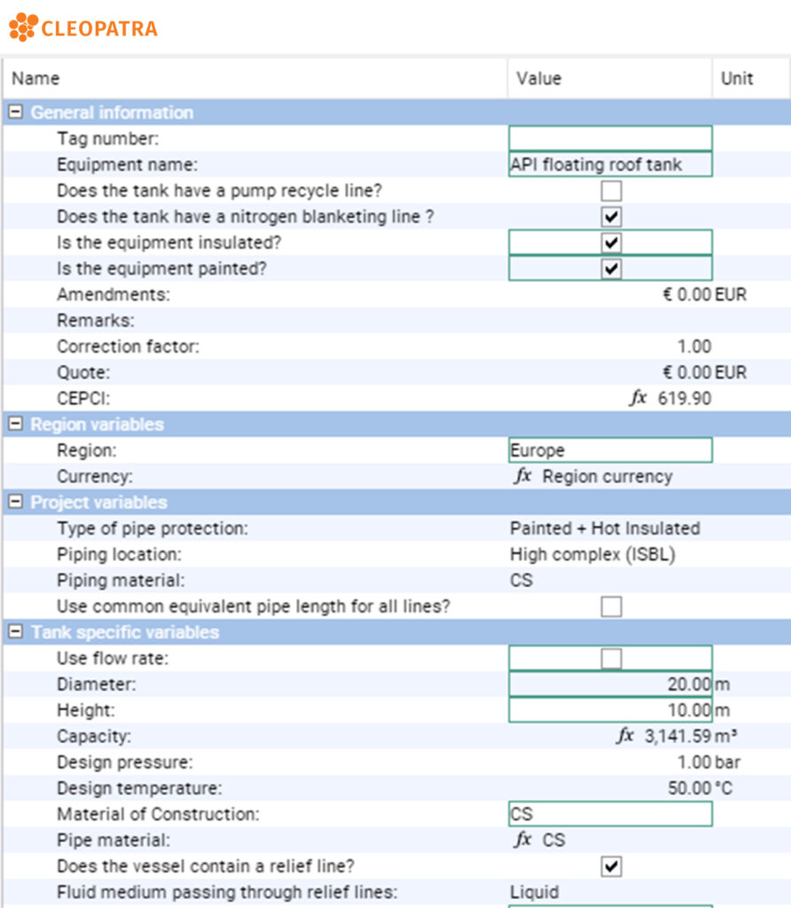 Cleopatra Enterprise: Input field for quantitative estimating